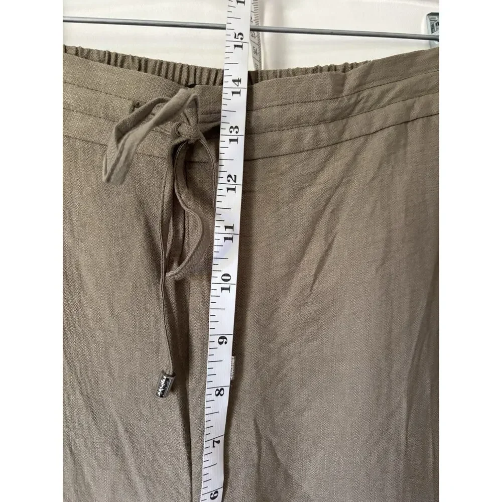 DKNY Womens Trousers Pants XL Green Elastic Waist Wide Leg